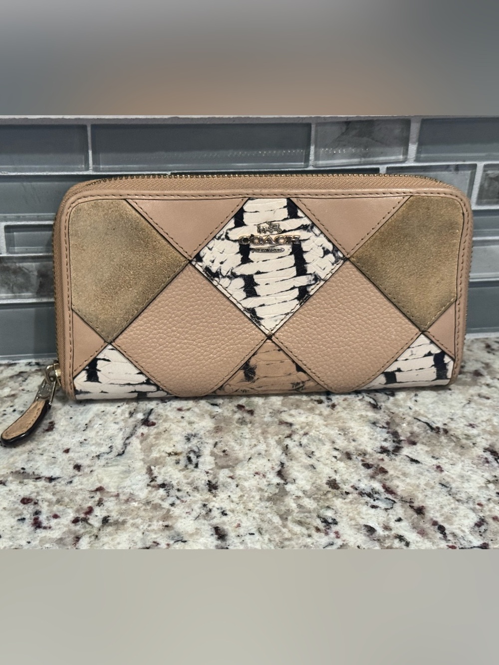 Coach COACH wallet long wallet patchwork snake pattern leather suede F57591